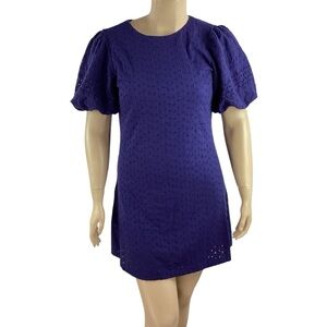 Free People Apricot Rose Mini Dress Living Indigo Eyelet Puff Sleeve Open Back L